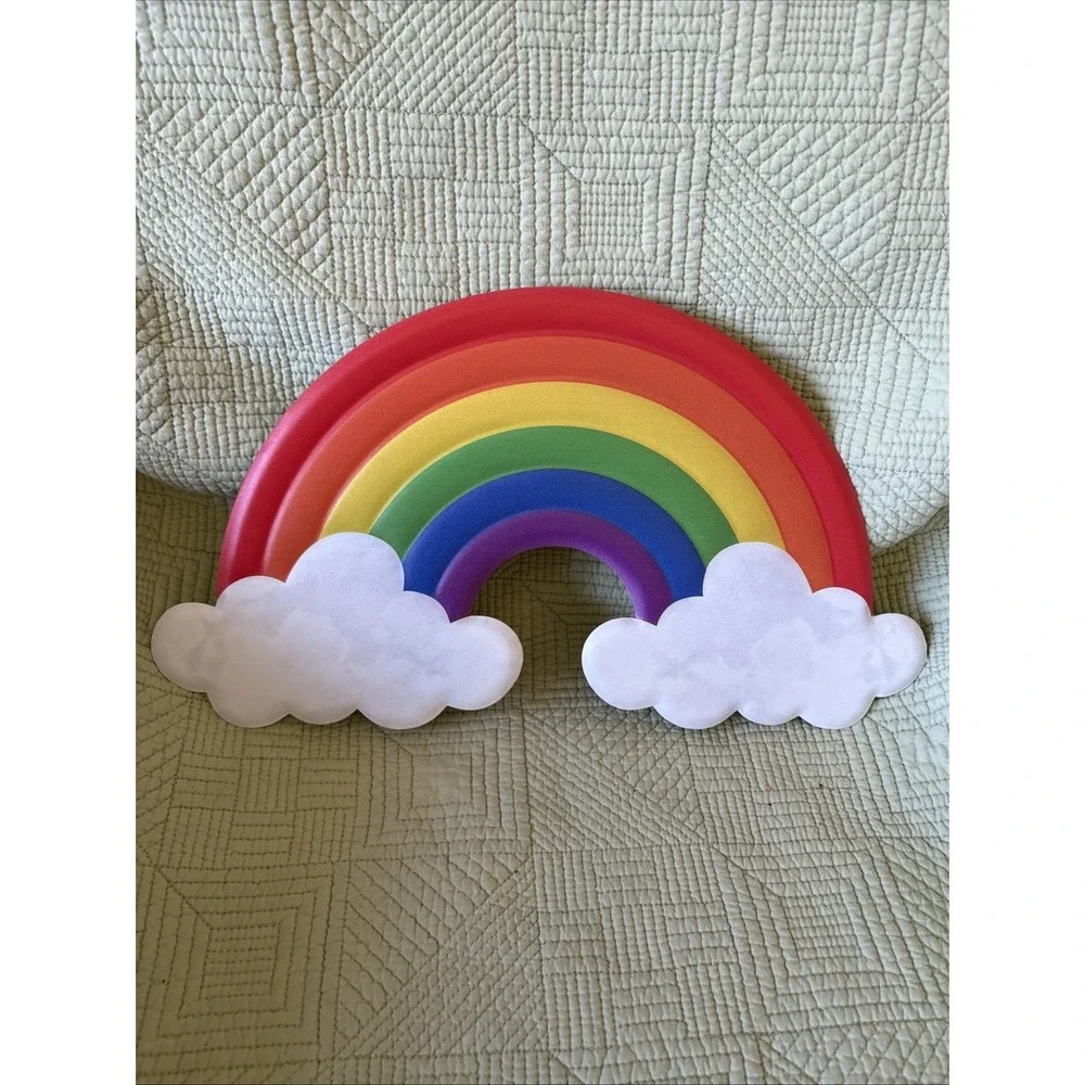 Rainbow & Clouds Primary Colors Metal Wall Decoration w Hanger 15 X 8